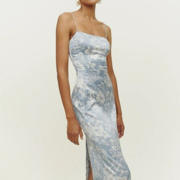 NWOT Reformation Frankie Silk Dress Porcelain - Picture 6 of 10